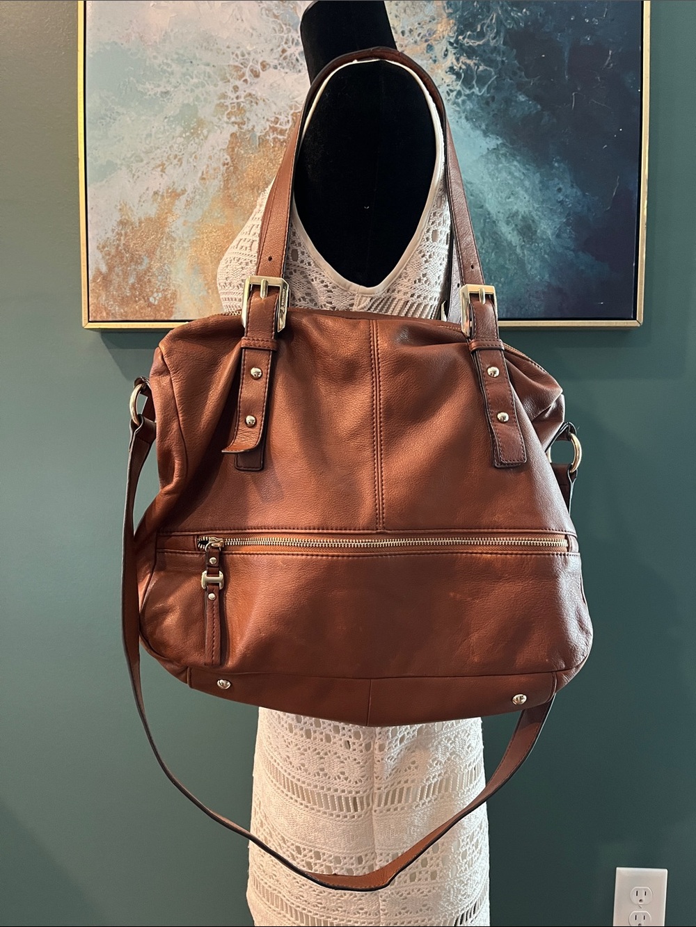 b. makowsky Leather Shoulder Tote in Chestnut Brown